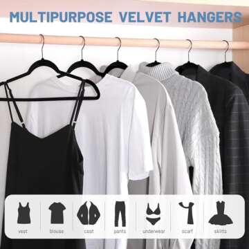 HOUSE DAY Black Velvet Hangers 60 Pack, Velvet Clothes Hangers Non Slip Felt Hangers, Heavy Duty Coa...