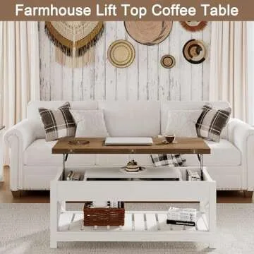 ChooChoo Farmhouse Lift Top Coffee Table, Multi-Function Convertible Coffee Table with Storage and Hidden Compartment, Coffee Table Converts to Dining Table for Living Room, 40 White & Brown