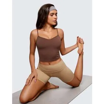CRZ YOGA Butterluxe Womens Sweetheart Longline Sports Bra - Adjustable Thin Strap Workout Tank Tops Yoga Padded Camisole Coffee Brown Medium