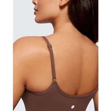 CRZ YOGA Butterluxe Womens Sweetheart Longline Sports Bra - Adjustable Thin Strap Workout Tank Tops Yoga Padded Camisole Coffee Brown Medium