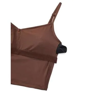 CRZ YOGA Butterluxe Womens Sweetheart Longline Sports Bra - Adjustable Thin Strap Workout Tank Tops Yoga Padded Camisole Coffee Brown Medium