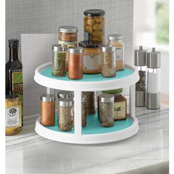 Copco Non-Skid 2 Tier Turntable, 12" - Ideal for Kitchen, Bathroom, Home Office, Laundry Room, Garage, Craft Room, Pantry - Smooth-Glide Lazy Susan Organizer with Nonskid Liner and Raised Rim