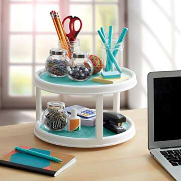 Copco Non-Skid 2 Tier Turntable, 12" - Ideal for Kitchen, Bathroom, Home Office, Laundry Room, Garage, Craft Room, Pantry - Smooth-Glide Lazy Susan Organizer with Nonskid Liner and Raised Rim