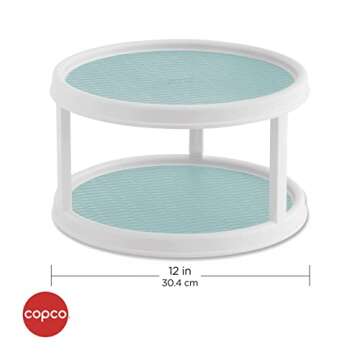 Copco Non-Skid 2 Tier Turntable, 12" - Ideal for Kitchen, Bathroom, Home Office, Laundry Room, Garage, Craft Room, Pantry - Smooth-Glide Lazy Susan Organizer with Nonskid Liner and Raised Rim