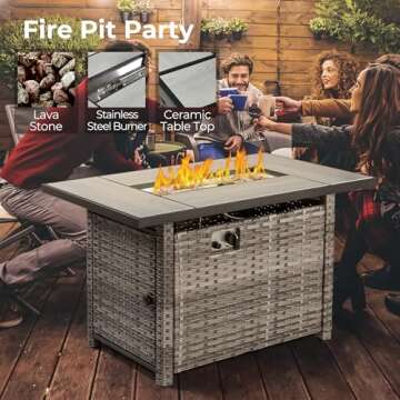 HOOOWOOO Patio Outdoor Sectional Furniture Sofa Set with Fire Pit Table,10 Piece L Shaped Wicker Cou...