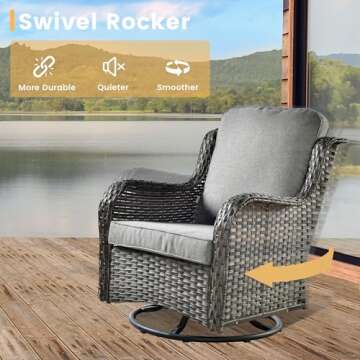 HOOOWOOO Patio Outdoor Sectional Furniture Sofa Set with Fire Pit Table,10 Piece L Shaped Wicker Couch Set with Swivel Chairs,Modern 8 Persons Summer Patio Conversation Set(Charcoal Gray)