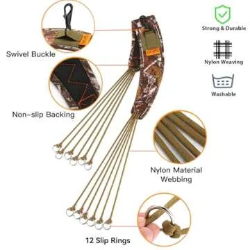 GearOZ Duck Carrier Lanyard, 12 Slip Rings for Hanging Waterfowl Game/Birds/Duck Call Whistle, Lightweight Neck Strap Duck Holder Ideal for Carrying Small Game, Fowl Hunting Accessories, Camo