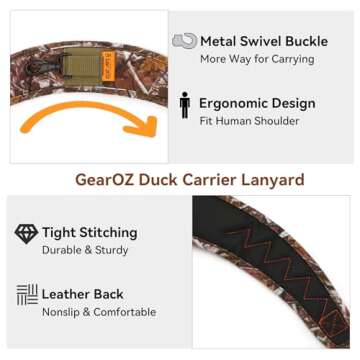 GearOZ Duck Carrier Lanyard, 12 Slip Rings for Hanging Waterfowl Game/Birds/Duck Call Whistle, Lightweight Neck Strap Duck Holder Ideal for Carrying Small Game, Fowl Hunting Accessories, Camo