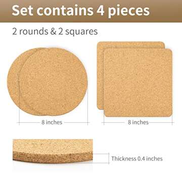 Cork Trivets for Hot Dishes, Cork Pot Holder for Hot Pots and Pans 4 Pack 8 Inch, Heat Resistant Cor...