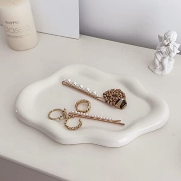 BIGPIPI Ceramic Jewelry Tray Dish for Ring Key Trinket, Cute Cloud Shape Decorative Jewelry Plate Ho...
