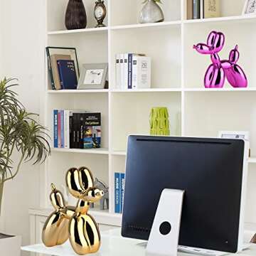 suruim Shiny Electroplating Balloon Dog Statue Collectible Figurines Art Sculpture Animals Figurine Resin Crafts Living Room Desktop Home Decor Ornament Decorations Modern (Gold,3.9 * 3.9 * 1.6in)