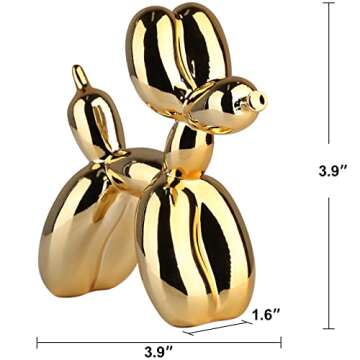 suruim Shiny Electroplating Balloon Dog Statue Collectible Figurines Art Sculpture Animals Figurine Resin Crafts Living Room Desktop Home Decor Ornament Decorations Modern (Gold,3.9 * 3.9 * 1.6in)