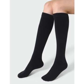 Joulli Women's Knee High Athletic Socks Stripe Tube Outdoor Sport Socks 3 Pairs, Black