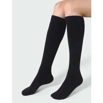 Joulli Women's Knee High Athletic Socks Stripe Tube Outdoor Sport Socks 3 Pairs, Black