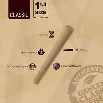 RAW Cones Classic 1-1/4 Size - 150 Pack - Slow Burning Pre Rolled Cones with Tips & Packing Tubes Included