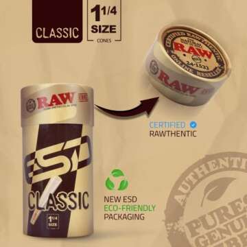 RAW Cones Classic 1-1/4 Size - 150 Pack - Slow Burning Pre Rolled Cones with Tips & Packing Tubes Included