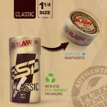 RAW Cones Classic 1-1/4 Size - 150 Pack - Slow Burning Pre Rolled Cones with Tips & Packing Tubes Included