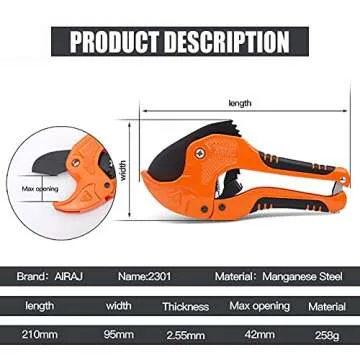 AIRAJ- PVC Pipe Cutter | Cuts up to 1-5/8" (1.6'') | Ratcheting PVC Cutter Tool | PEX Pipe Cutter | ...