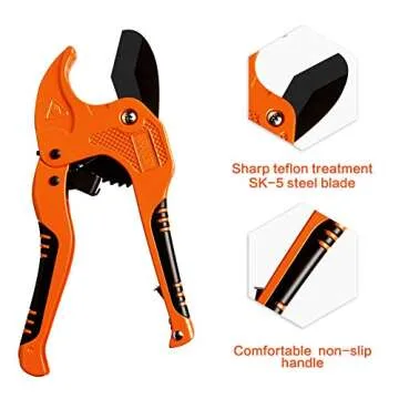 AIRAJ- PVC Pipe Cutter | Cuts up to 1-5/8" (1.6'') | Ratcheting PVC Cutter Tool | PEX Pipe Cutter | V Shaped SK5 Steel Blade | For cutting PVCCPVCPPPEXPE Plastic Pipes