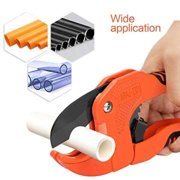 AIRAJ- PVC Pipe Cutter | Cuts up to 1-5/8" (1.6'') | Ratcheting PVC Cutter Tool | PEX Pipe Cutter | V Shaped SK5 Steel Blade | For cutting PVCCPVCPPPEXPE Plastic Pipes
