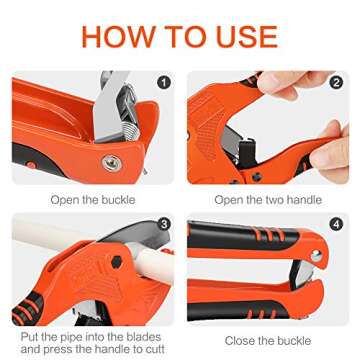 AIRAJ- PVC Pipe Cutter | Cuts up to 1-5/8" (1.6'') | Ratcheting PVC Cutter Tool | PEX Pipe Cutter | V Shaped SK5 Steel Blade | For cutting PVCCPVCPPPEXPE Plastic Pipes