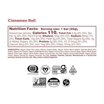 GoMacro Kids MacroBar Organic Vegan Snack Bars - Cinnamon Roll (0.90 Ounce Bars, 7 Count)