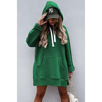 PRETTYGARDEN Women's Casual Pullover Sweatshirt Long Sleeve Split Hem Hoodie Dress with Kangaroo Poc...