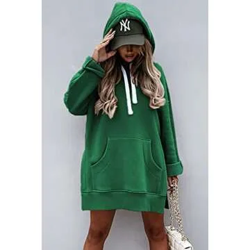 PRETTYGARDEN Women's Casual Pullover Sweatshirt Long Sleeve Split Hem Hoodie Dress with Kangaroo Poc...