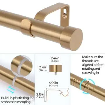 VOIIY Adjustable Gold Curtain Rods 18-45 Inch Stylish