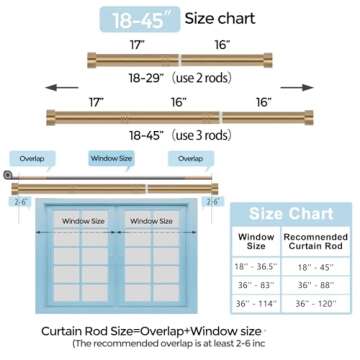 VOIIY Adjustable Gold Curtain Rods 18-45 Inch Stylish