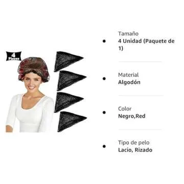 WILLBOND 4 Pcs Cotton Triangle Hair Net for Rollers, Women Mesh Hair Net Setting for Sleeping, 35 x 35 x 57 Inches, Black