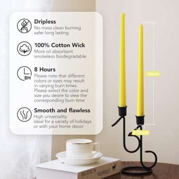 Pickood 10-Inch Tall Dripless Taper Candles Set of 4 - Eco-Friendly Yellow Candles for Any Occasion