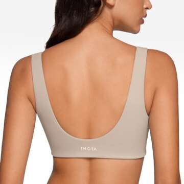 INGIA Womens U-Neck Sports Bra Padded U Back Medium Impact Fitness Yoga Bar Workout Crop Top with Built in Bra Sand X-Large