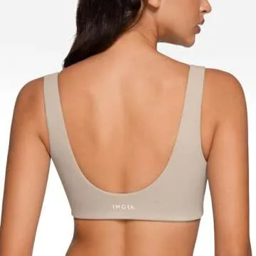 INGIA Womens U-Neck Sports Bra Padded U Back Medium Impact Fitness Yoga Bar Workout Crop Top with Built in Bra Sand X-Large