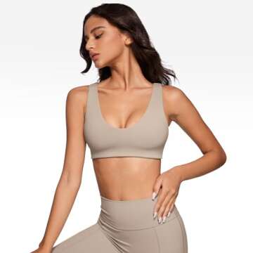 INGIA Womens U-Neck Sports Bra Padded U Back Medium Impact Fitness Yoga Bar Workout Crop Top with Built in Bra Sand X-Large
