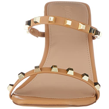 The Drop Women's Avery Square Toe Two Strap High Heeled Sandal, Doe Tan Studded, 7.5