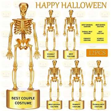 12 Pieces Halloween Costume Skeleton Trophies 6.7 x 2.4" Halloween Skull Plastic Gold Trophy Halloween Skeleton Costume Contest Event Awards for Adults Contest Awards Prizes Goodie Bag Fillers