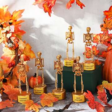 12 Pieces Halloween Costume Skeleton Trophies 6.7 x 2.4" Halloween Skull Plastic Gold Trophy Halloween Skeleton Costume Contest Event Awards for Adults Contest Awards Prizes Goodie Bag Fillers