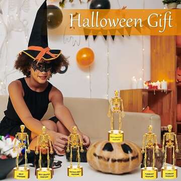 12 Pieces Halloween Costume Skeleton Trophies 6.7 x 2.4" Halloween Skull Plastic Gold Trophy Halloween Skeleton Costume Contest Event Awards for Adults Contest Awards Prizes Goodie Bag Fillers