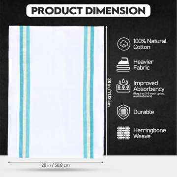 Premium Kitchen Towels (28”x20”-12 Pack) 100% Cotton Dish Towels Cloths Large Hand Towels Tea Towels for Kitchen with Hanging Loop, Reusable Cleaning Cloths, Fast Dry Lint Free Linen | Assorted Colors
