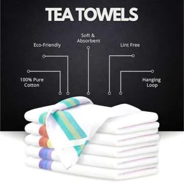 Premium Kitchen Towels (28”x20”-12 Pack) 100% Cotton Dish Towels Cloths Large Hand Towels Tea Towels for Kitchen with Hanging Loop, Reusable Cleaning Cloths, Fast Dry Lint Free Linen | Assorted Colors