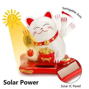 Youeon 2 Pack Lucky Cat Waving Arm, Small Solar Waving Cat, Cute White Beckoning Cat Welcoming Cat, Maneki Neko as Good Luck Decor for Home, Office, Car, Stores, Restaurants