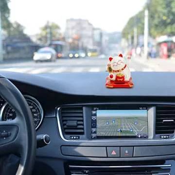 Youeon 2 Pack Lucky Cat Waving Arm, Small Solar Waving Cat, Cute White Beckoning Cat Welcoming Cat, Maneki Neko as Good Luck Decor for Home, Office, Car, Stores, Restaurants