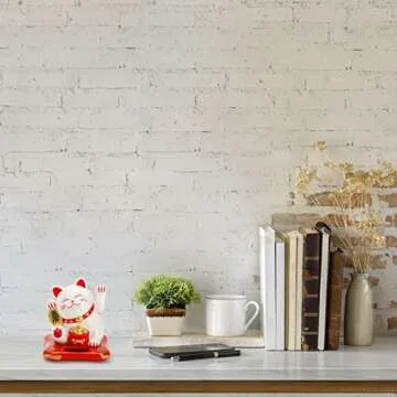 Youeon 2 Pack Lucky Cat Waving Arm, Small Solar Waving Cat, Cute White Beckoning Cat Welcoming Cat, Maneki Neko as Good Luck Decor for Home, Office, Car, Stores, Restaurants