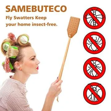 SAMEBUTECO Heavy Duty Leather Fly Swatter Brown Leather with Beech Wood Long Handle for Indoor and Outdoor 19.7’’