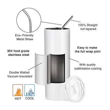 20 oz Sublimation Skinny Tumbler 4 Pack for Personalization