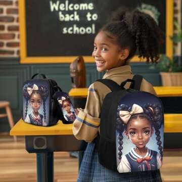 Uourmeti Bow Tie Black Girls Backpack Set 3 Piece School Bag and Lunch Box with Pencil Case Lightwei...