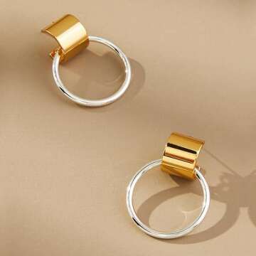 Modern Moments Two Tone Earrings - Silver and Gold Earrings For Women Trendy - Silver Hoop Earrings