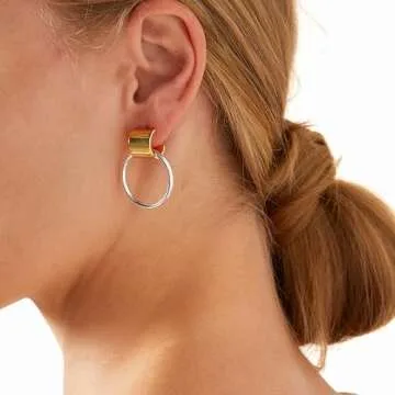 Modern Moments Two Tone Earrings - Silver and Gold Earrings For Women Trendy - Silver Hoop Earrings