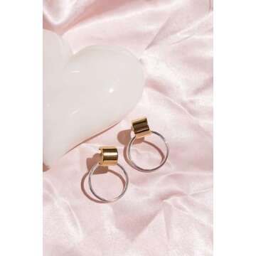 Modern Moments Two Tone Earrings - Silver and Gold Earrings For Women Trendy - Silver Hoop Earrings